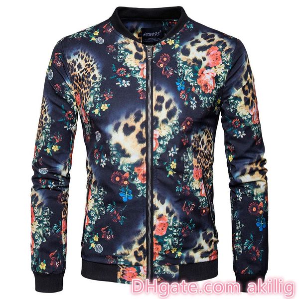 

spring new fashion floral print slim fit mens designer jackets digital printed lapel fitted shirt with long sleeves size m-3xl, Black;brown