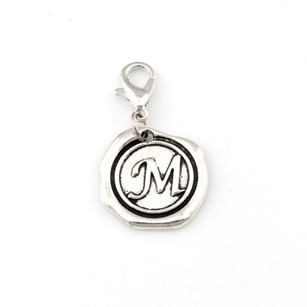 

50pcs single side letter " m " disc initial floating lobster clasps alloy charm beads fit charm bracelet diy jewelry 18x32.5mm a-4, Bronze;silver