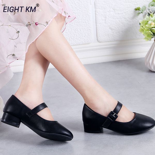 

eight km black swan mary jane low heel shoes kids leather dress formal wedding party shining princess shoes hook&loop for girls, Black;grey