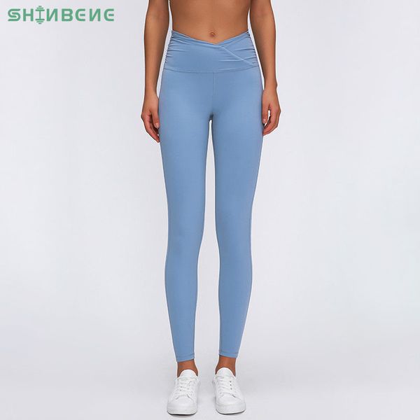 

shinbene v-cut waist naked-feel fabric sport yoga pants leggings women high waist squat proof training workout gym tights 4-12, White;red