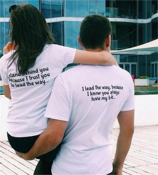 

fashion casual couples shirts i lead the way i stand behind you cute tees anniversary gift tshirt set for newlyweds or lovebirds, White;black