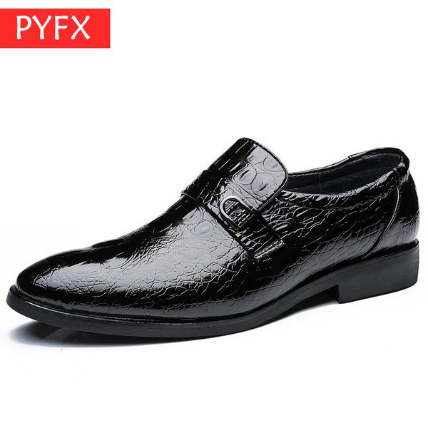 

summer new men's formalwear fashion pointed black classic business leather crocodile pattern italian gentleman patent dress shoe