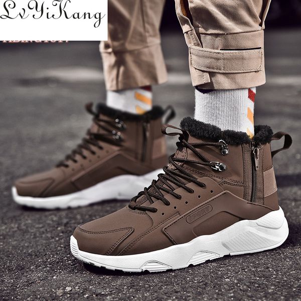 

2020 men boots winter plush warm outdoor snow boots casual men winter solomon shoes footwear ankle zapatos de hombre, Black