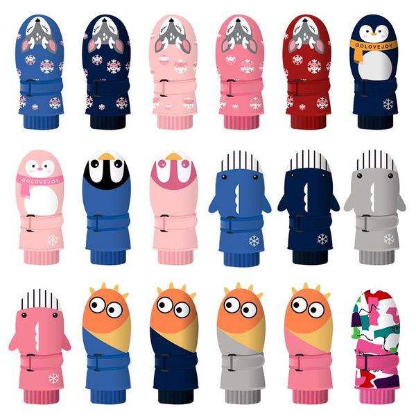 

children ski mittens waterproof velvet thick warm cartoon students gloves