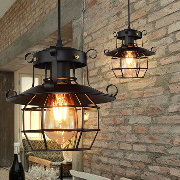 Lampada a sospensione vintage Lampada industriale in metallo Plafoniera Lampadario Infissi Cage Edison Nordic Retro Loft Lamp Decorazione domestica