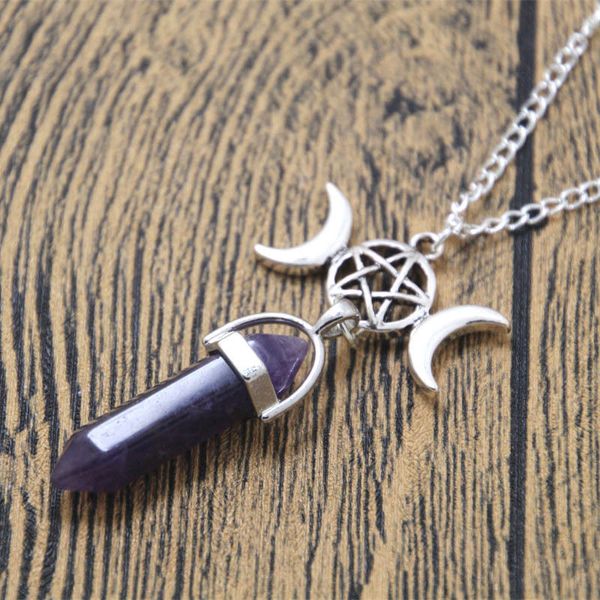 

мода тройной луны кристалл женские ювелирные изделия очарование ожерелье цепь удачи ювелирные изделия для женщин подарок радуга лечится пент, Silver