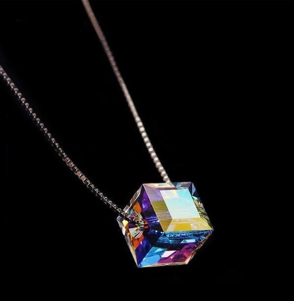 

new fashion designer square sugar crystal pendant necklace,925 sterling silver chain with austrian crystal.cute necklace for her