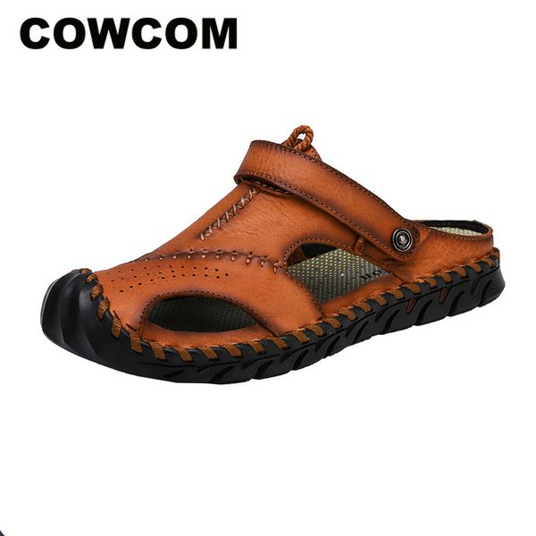 

cowcom summer men's woven sandals outdoor sandals men's large size rome personalized leather shoes clk-2020, Black