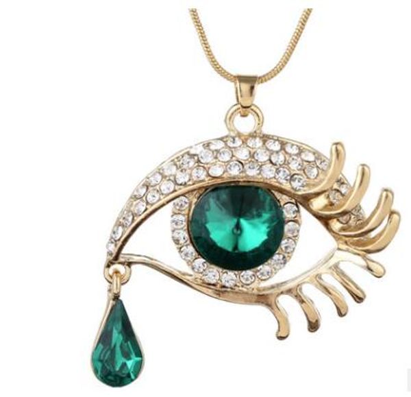 

korean fashion necklace magic eye crystal teardrop eyelash necklace long sweater chain wy387, Silver