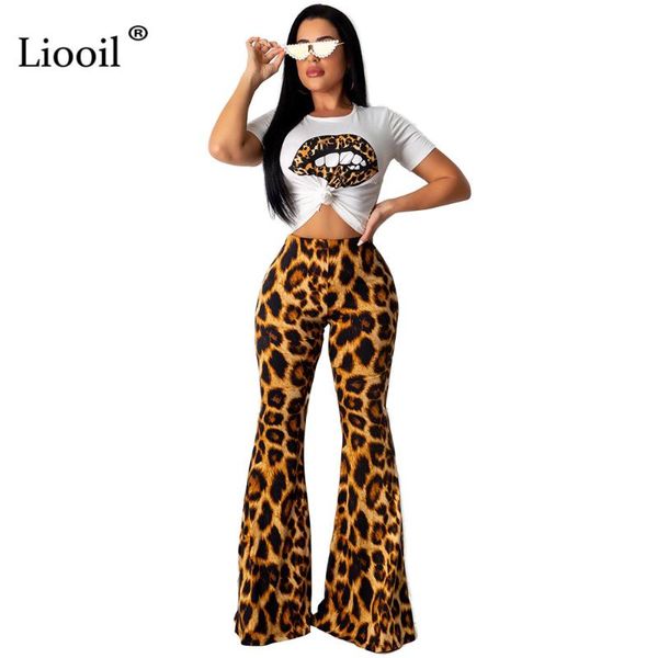 

liooil lip print two piece tight jumpsuits for women 2020 leopard club rompers long pants costumes party wide leg jumpsuit, Black;white
