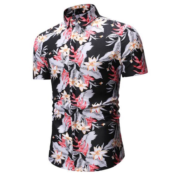 

moda veloce hawaiian shirt men short sleeve shirt slim summer casual beach shirts mens, White;black