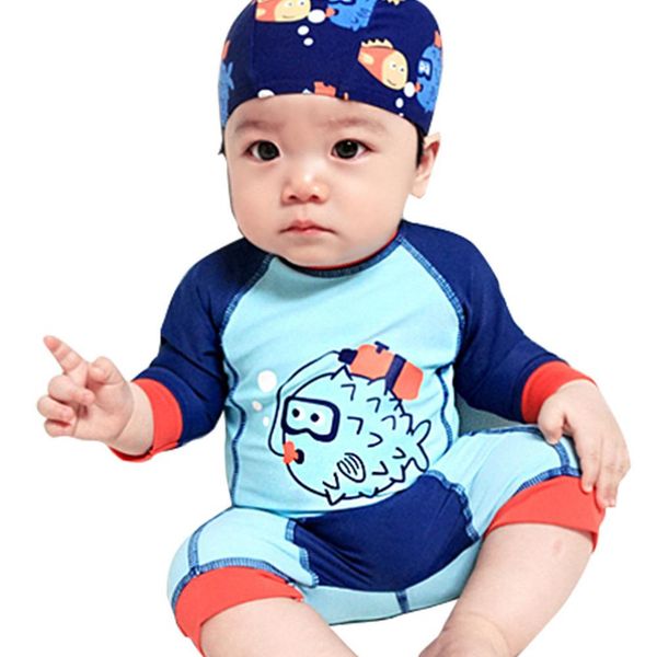 

kidlove kids baby boys cartoon printing one piece swimsuit suit with cap, Black