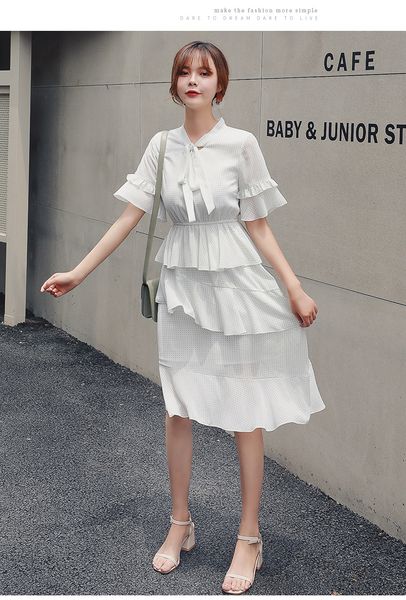 

белое платье шитье юбка досуг мода joker, Black;gray