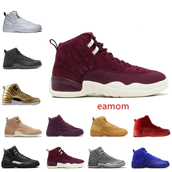 

12 12s men basketball shoes wheat dark grey bordeaux flu game the master taxi playoffs french blue barons trainers sports sneakers designer, Black