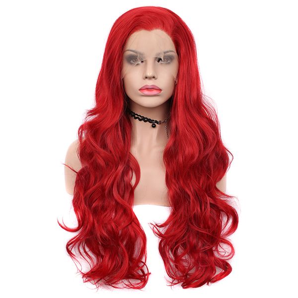 

red wig lace front wigs for women long wavy synthetic wig 26" lace cosplay wig heat resistant fiber part, Black