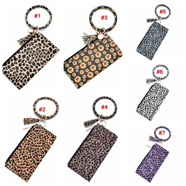 

key chain wallet pu wristr round key ring leopard leather bracelet tassel pendant wristbands keychain bracelets jj20177, Silver