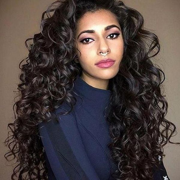 

middle divide wigs long curly wig heat resistant high density full wigs for women hair styling tool false hair, Brown