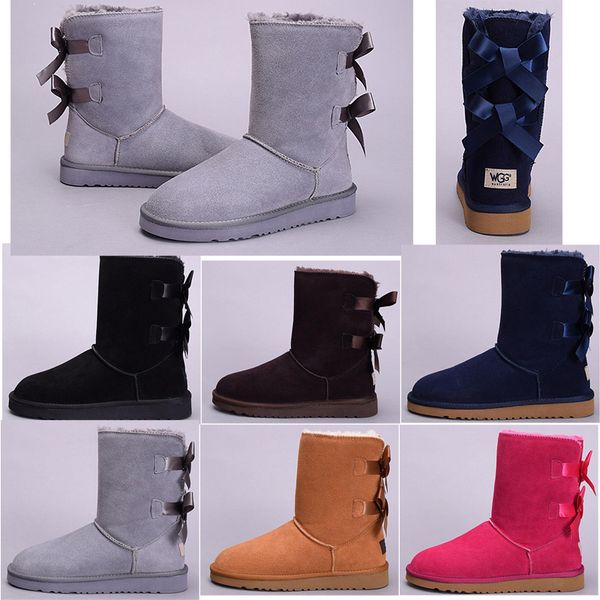

2019 New WGG Women Australia Classic fashion kneel Boots Ankle boots Black Grey chestnut Winter Women Snow boots Crystal Button Size US 5-10