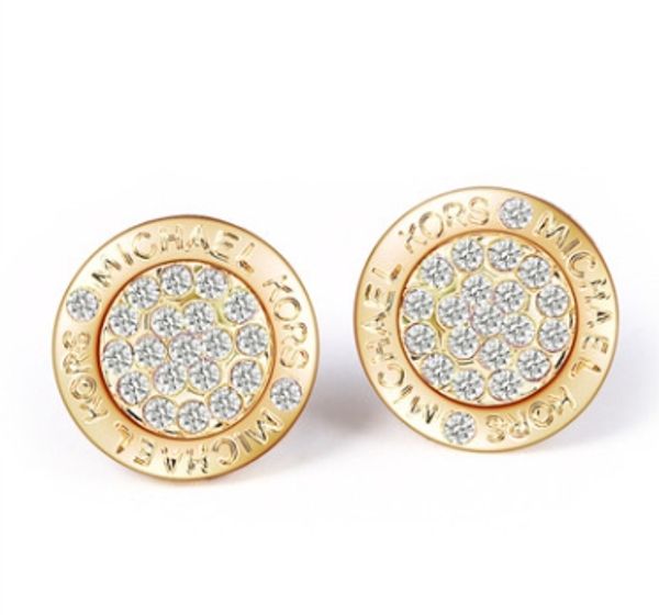 

мода смешанные стили позолоченные золото/серебро / розовое золото сердечный тон горный хрусталь письмо стиль логотип стад бренд серьги оптом, Golden;silver