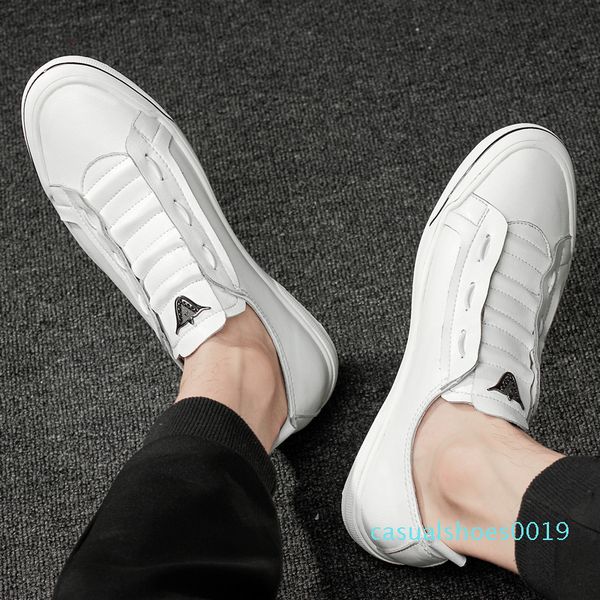 

2019 new men shoes casual genuine leather male white black flat sneakers lace up shoe man nice platform shoes for men c19