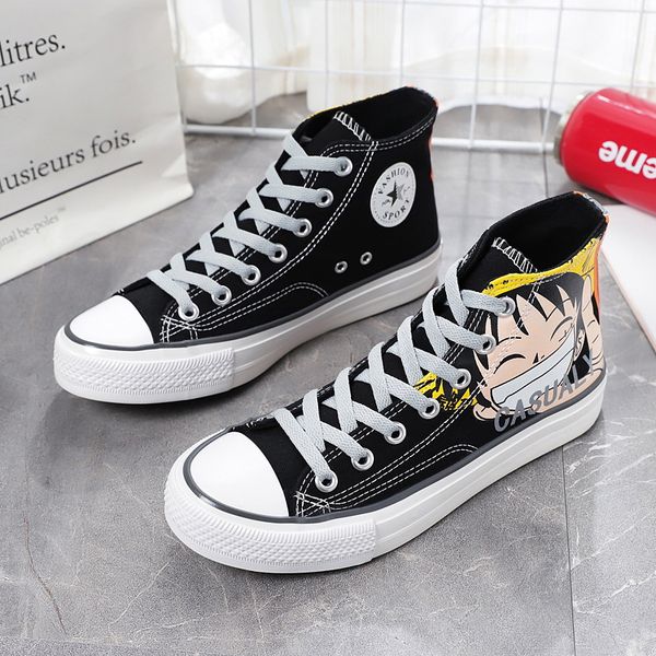 

fashion new hight-canvas shoes men's korean-style stylish versatile hand-painted animation graffiti student men's shoes, Black