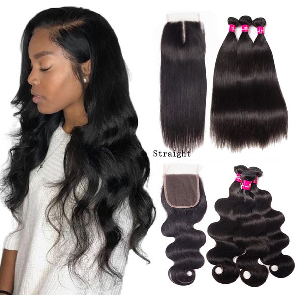 2019 Brazilian Malaysian Peruvian Human Hair With Lace Closure