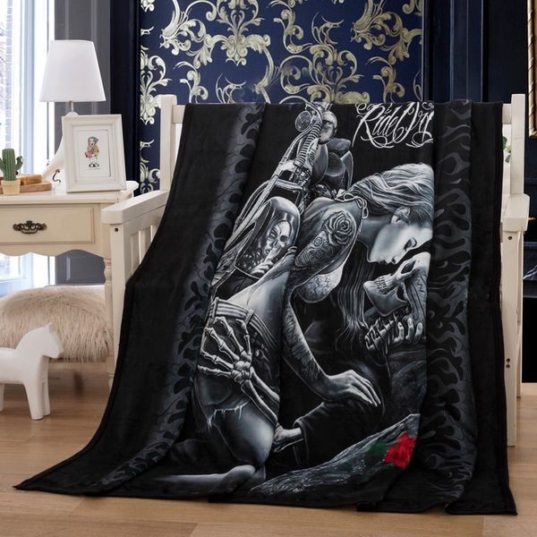 

cilected moto beauty skull thick blanket soft fleece throw blankets for beds adults bedding cover bedspread 150*200cm sofa decor