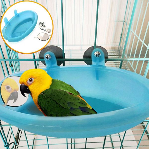

pet bath tub feeding box with mirror for birds parrots