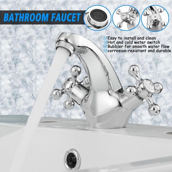 

copper chrome double handle basin faucet spout european style bathroom mixer tap and cold water deck mounted water filter
