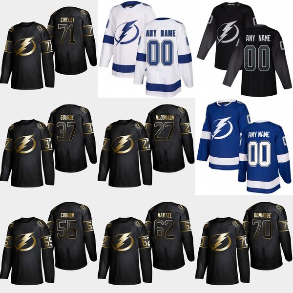 

2019 golden edition tampa bay lightning 71 anthony cirelli 70 louis domingue danick martel braydon coburn yanni gourde ryan mcdonagh jersey, Black;red