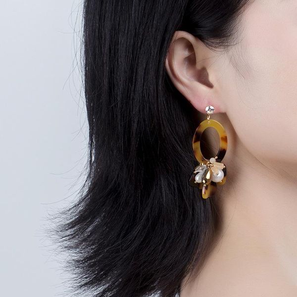 

2019 europe and the united states leopard oval resin pearl earrings acrylic acetate earrings children's ring, Silver