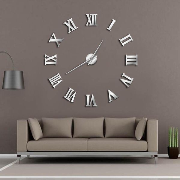 US Modern DIY Wall Clock 3D Mirror Surface Sticker Home Decor Self Adhesive Sale
