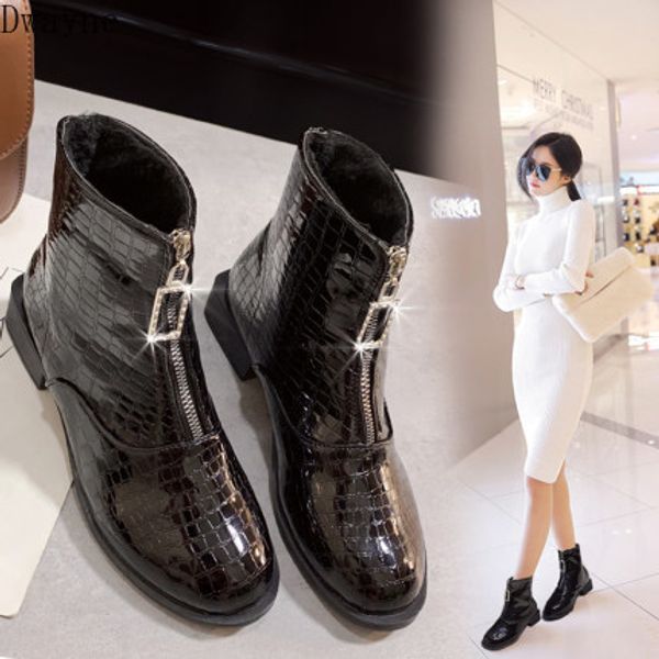 

female temperament wild short boots 2020 autumn and winter new plus velvet warm boots winter tide, Black