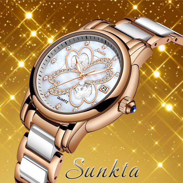 

sunkta new watch women watches ladies creative women's ceramic bracelet watches female clock montre femme+box, Slivery;brown