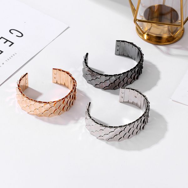 

bangles fish scales bracelets women simple jewellery bracelet geometric jewelry fashion hand made trendy zinc alloy punk armband, Black
