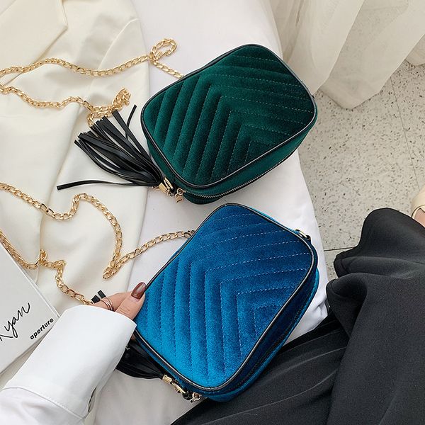 

5 colors velvet chain women evening bag sqaure metal lock checkered shoulder bags for women handbags crossbody bags for