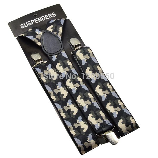 

120cm men's clip-on braces elastic 3.5cm wide camo green larger suspenders y-back suspender wholesale & retail, Black;white