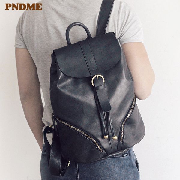

pndme fashion casual genuine leather men's backpack vintage first layer cowhide women's bagpack travel lapbookbag
