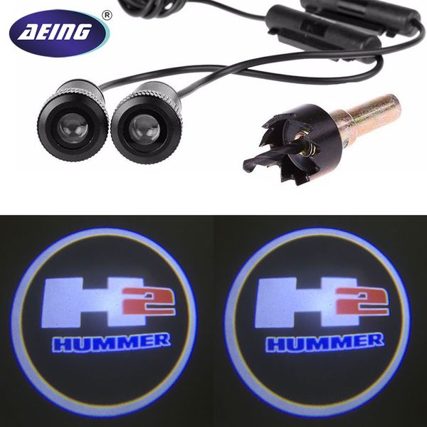 

aeing 2pcs ghost shadow logo welcome car white led door light laser courtesy slide projector logo emblem light for hummer h2