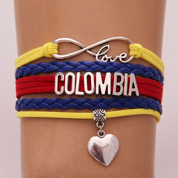 

infinity love colombia bracelets bangles heart charm braided leather bracelet country jewelry for women men drop shipping, Golden;silver