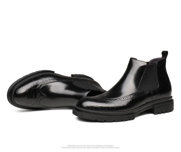 

trend boots men botines hombre thick bottomed full-grain leather, Black