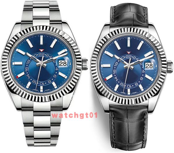 

male mens watch sapphire men automatic mechanical movement calendar watches 42mm sky-dweller adjustable steel leather original wristwatches, Slivery;brown