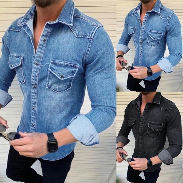 

men slim denim jacket jacket coats streetwear simple solid casual jeans long sleeve plus size demin outwear d30, Black;brown