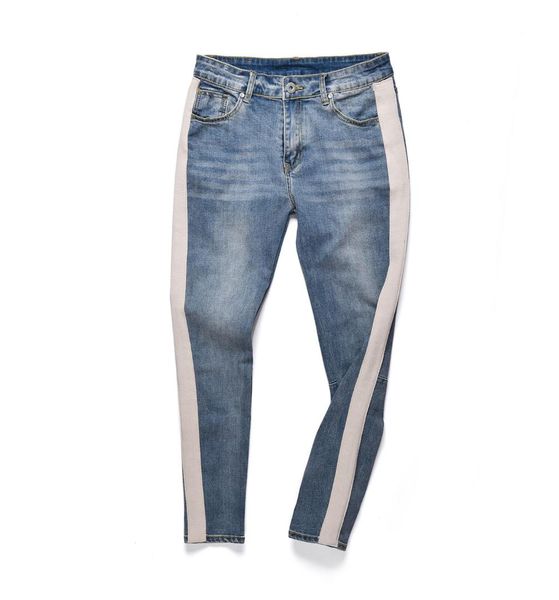

classic black blue side contrast stripe harem vintage wash jeans slim fit biker trousers skinny denim men track pants