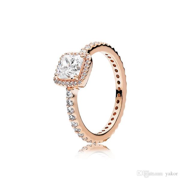 

new 3 цвета квадрат cz алмазный камень обручальное кольцо оригинал для pandora 925 серебро розовое золото желтое золото покрыло кольца набор, Slivery;golden