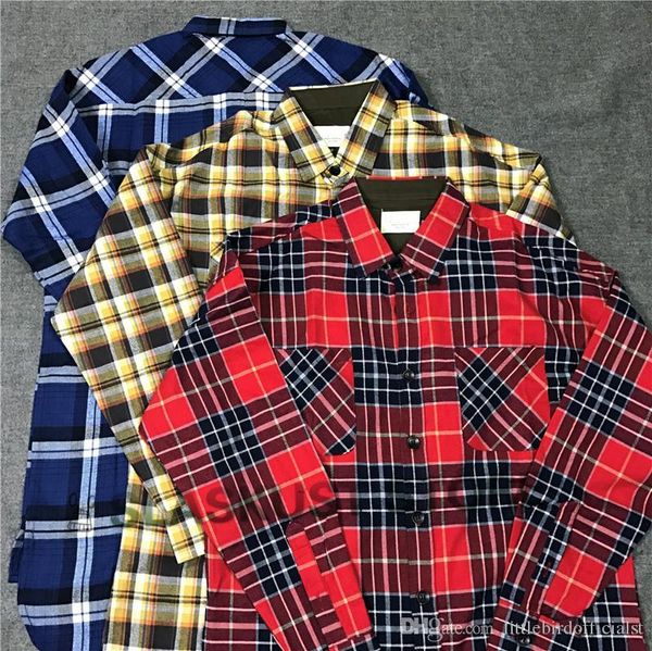 

мужские повседневные рубашки высокая версия плед фланель с длинным рукавом кнопка вверх рубашка боковой разрез изогнутый подол рубашки беспл, White;black