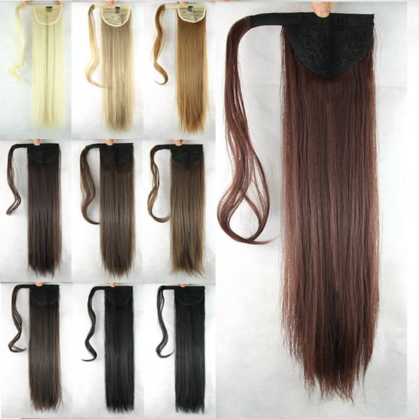 

straight hair ponytail clips in hair extensions fashion natural hair pieces 22inch 100g drawsring pony velcro 10 colors bundles synthetic, Black