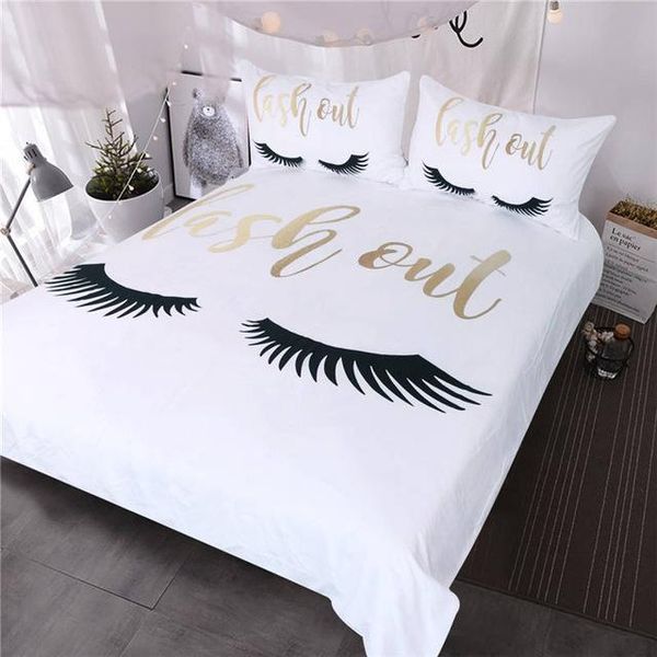 Eyelash Bedding Queen Gold And Black Cute Eyes Pattern Quilt Cover