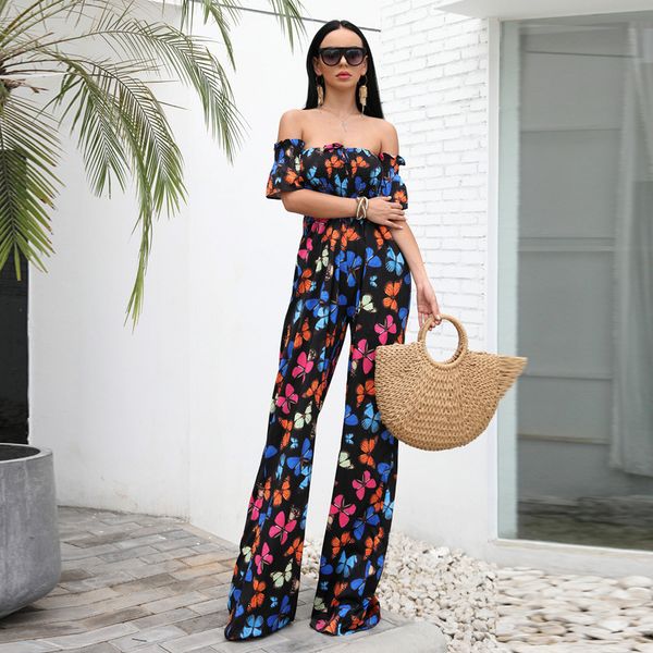 

women jumpsuit 2020 ladies dashiki print off the shoulder ankara style holiday trousers fashion robe africaine jumpsuit party, Black;white