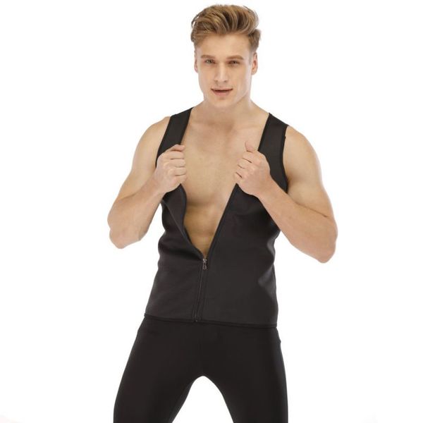 

men fitness neoprene sauna vest sweaty waist trainer body shaper slimming suit gym workout weight loss zipper vest, Black;blue